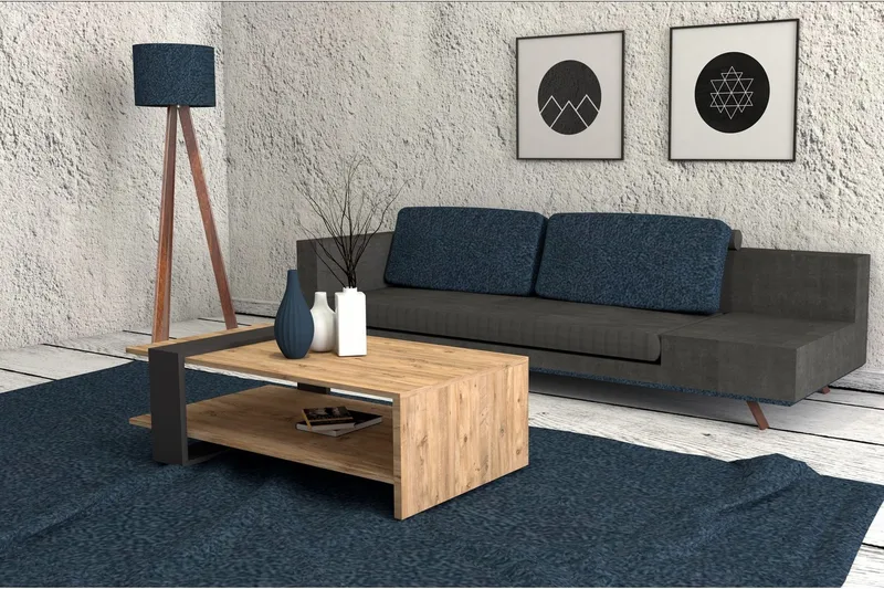 Terasa Sofabord 80 cm med Oppbevaringshylle - Valnøttsbrun/Grå - Møbler - Bord - Sofabord