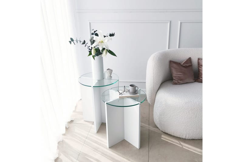 Teratio Settbord 60x40x60 cm Rundt - Hvit - Møbler - Bord - Sofabord