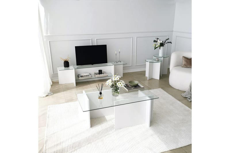 Teratio Settbord 60x40x60 cm Rundt - Hvit - Møbler - Bord - Sofabord