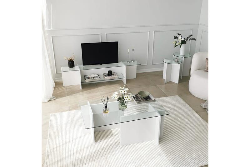 Teratio Settbord 60x40x60 cm Rundt - Hvit - Møbler - Bord - Sofabord