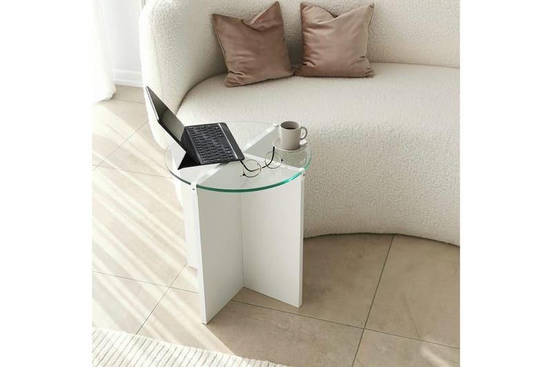 Teratio Settbord 60x40x60 cm Rundt - Hvit - Møbler - Bord - Sofabord