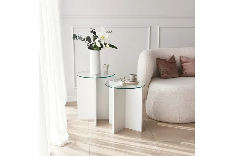 Teratio Settbord 60x40x60 cm Rundt - Hvit - Møbler - Bord - Sofabord