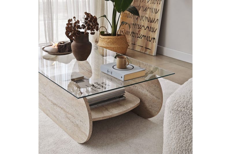 Sofabord Tevrin Travertin / Transparent - Travertin / Transparent - Møbler - Bord - Sofabord