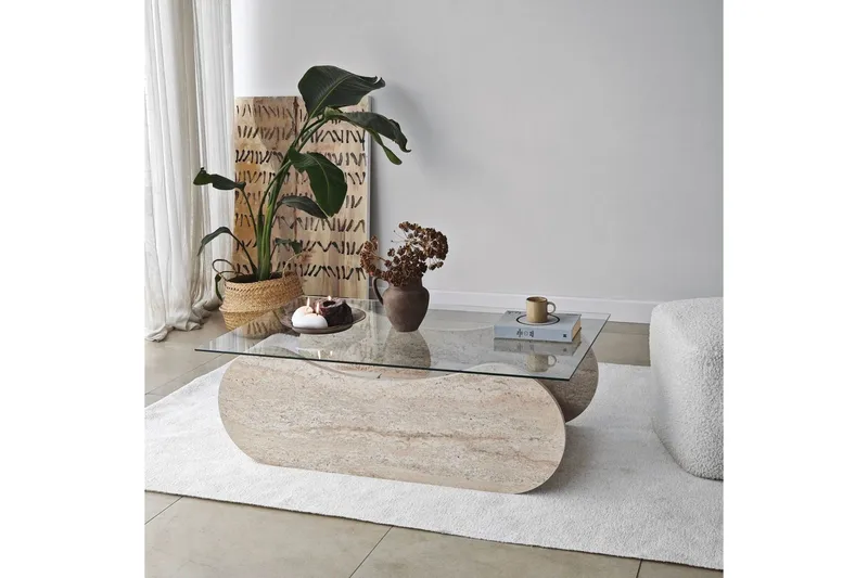 Sofabord Tevrin Travertin / Transparent - Travertin / Transparent - Møbler - Bord - Sofabord