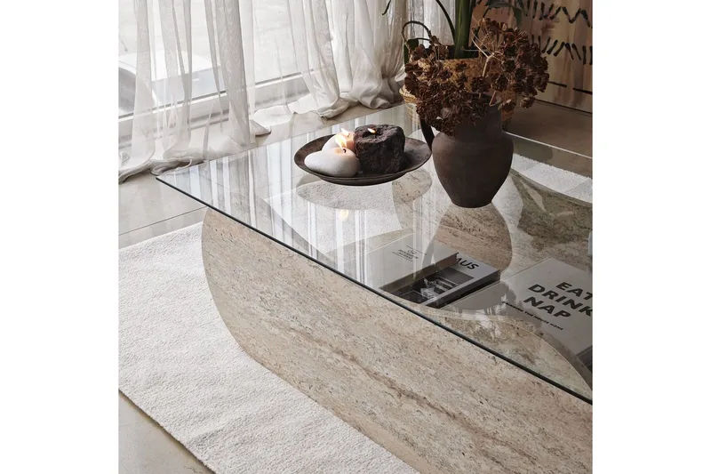 Sofabord Tevrin Travertin / Transparent - Travertin / Transparent - Møbler - Bord - Sofabord