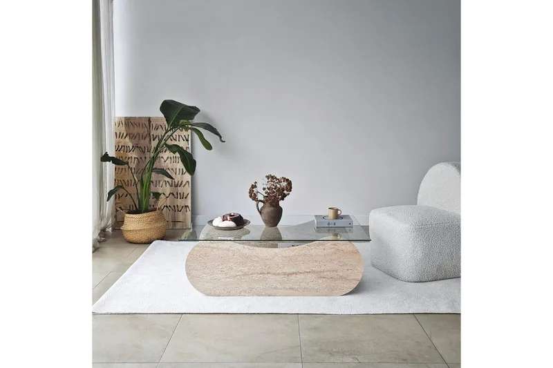 Sofabord Tevrin Travertin / Transparent - Travertin / Transparent - Møbler - Bord - Sofabord