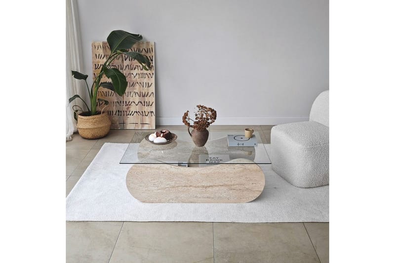 Sofabord Tevrin Travertin / Transparent - Travertin / Transparent - Møbler - Bord - Sofabord