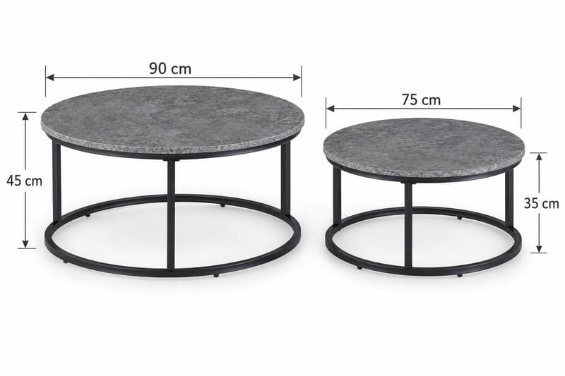 Thyra rundt satsbord 90 cm 2 bord - Grå / svart - Møbler - Bord - Sofabord
