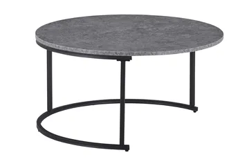 Thyra Rundt Settbord - 2 Sofabord 90 og 75 cm med Steinutseende og Metallben - Grå & Svart - Møbler - Bord - Sofabord