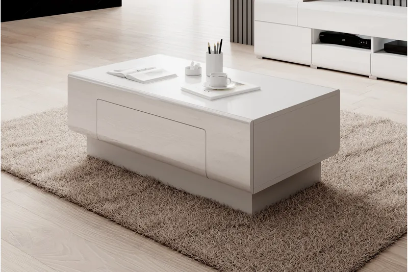 Toreno Sofabord 110 cm med Oppbevaringshylle + Skuff - Hvit - Møbler - Bord - Sofabord