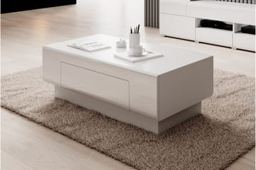 Toreno Sofabord 110 cm med Oppbevaringshylle + Skuff - Hvit - Møbler - Bord - Sofabord