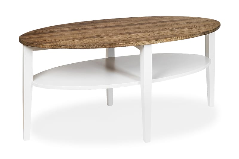 Tranås Sofabord 120 cm Ovalt med Oppbevaringshylle - Eik/Hvit - Møbler - Bord - Sofabord