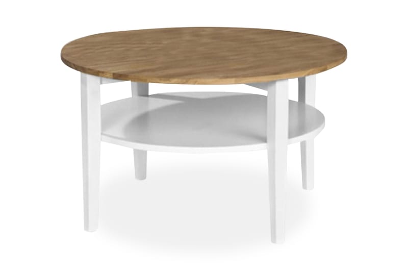 Tranås Sofabord 80 cm Rundt - Eik/Hvit - Møbler - Bord - Sofabord - Sofabord med oppbevaring