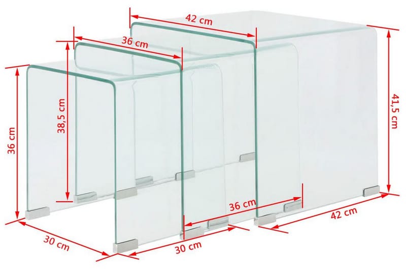 Tredelt settbord i temperert glass klar - Glass - Møbler - Bord - Sofabord