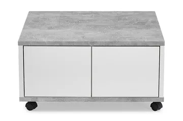 Twin Sofabord 70 cm med Oppbevaring Skuffer på Hjul - Hvit/Betonggrå - Møbler - Bord - Sofabord