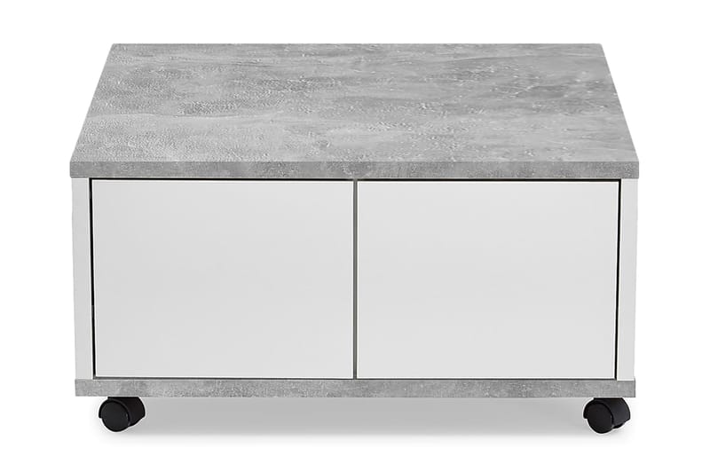 Twin Sofabord 70 cm med Oppbevaring Skuffer på Hjul - Hvit/Betonggrå - Møbler - Bord - Sofabord