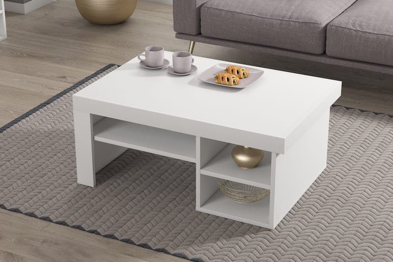 TyngSjø Sofabord 92 cm med Oppbevaringshyller - Hvit - Møbler - Bord - Sofabord