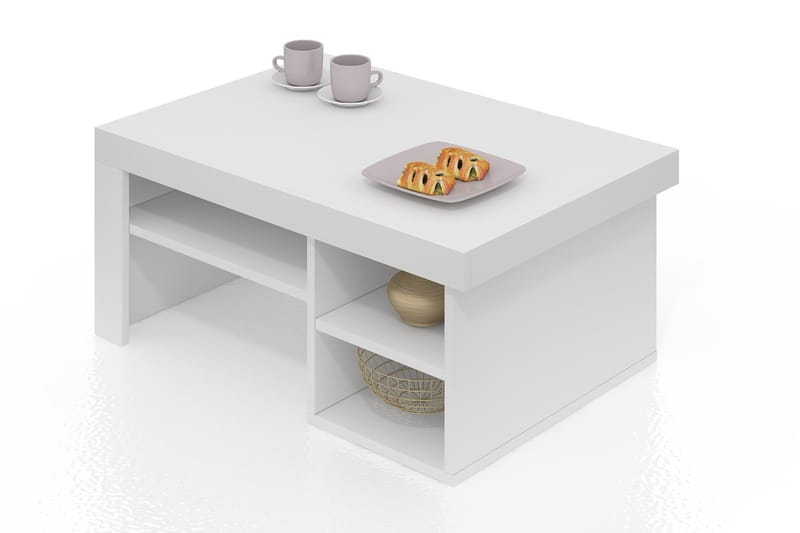 TyngSjø Sofabord 92 cm med Oppbevaringshyller - Hvit - Sofabord