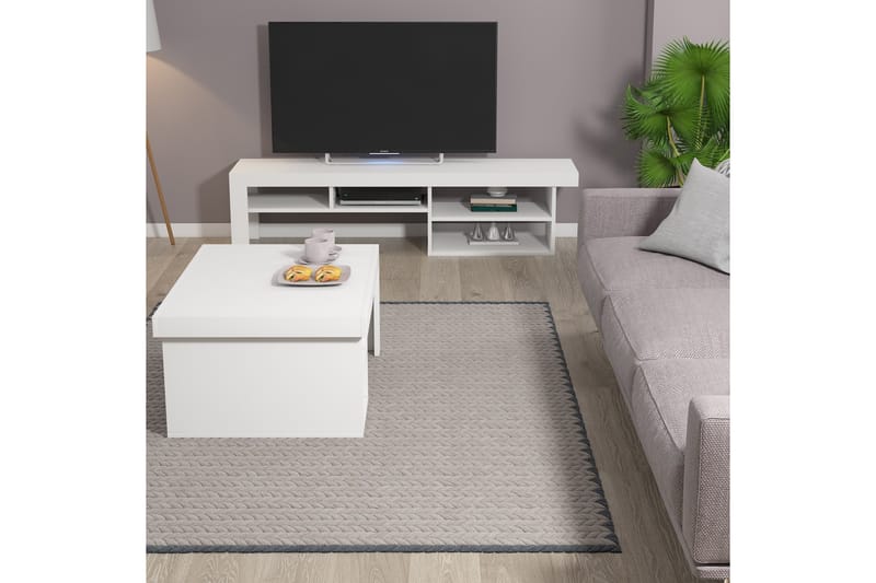 TyngSjø Sofabord 92 cm med Oppbevaringshyller - Hvit - Sofabord