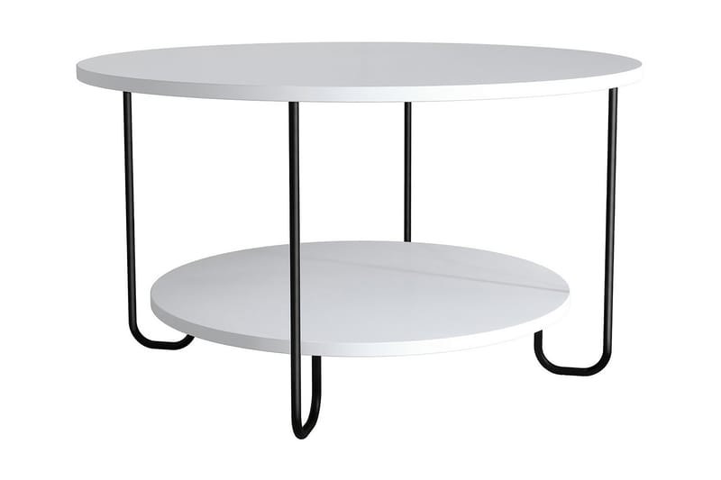 Ullavi Sofabord 80 cm Rundt med Oppbevaring Hylle - Hvit/Svart - Møbler - Bord - Sofabord