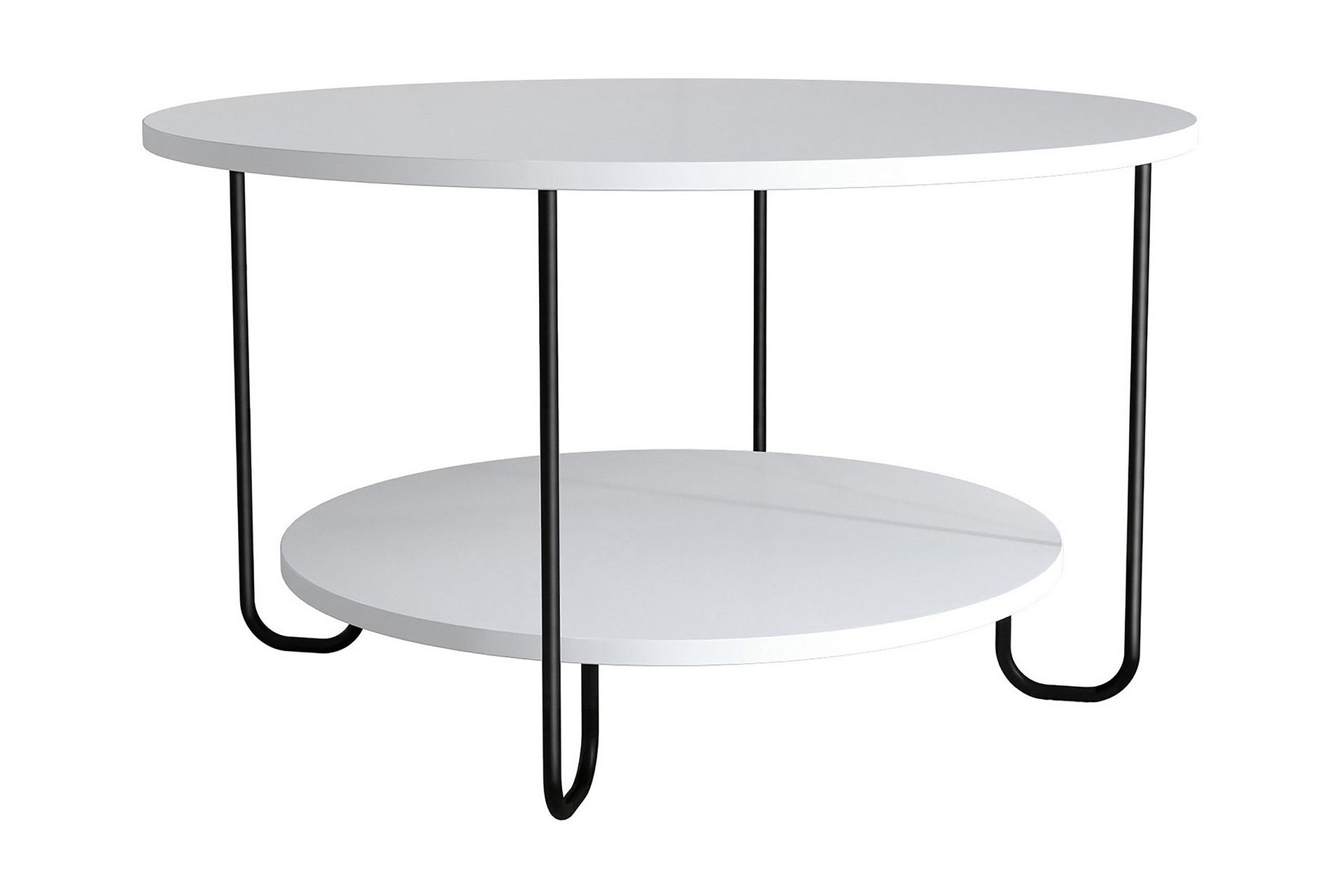Ullavi Sofabord 80 cm Rundt med Oppbevaring Hylle - Hvit/Svart