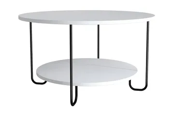 Ullavi Sofabord 80 cm Rundt med Oppbevaring Hylle - Hvit/Svart - Møbler - Bord - Sofabord