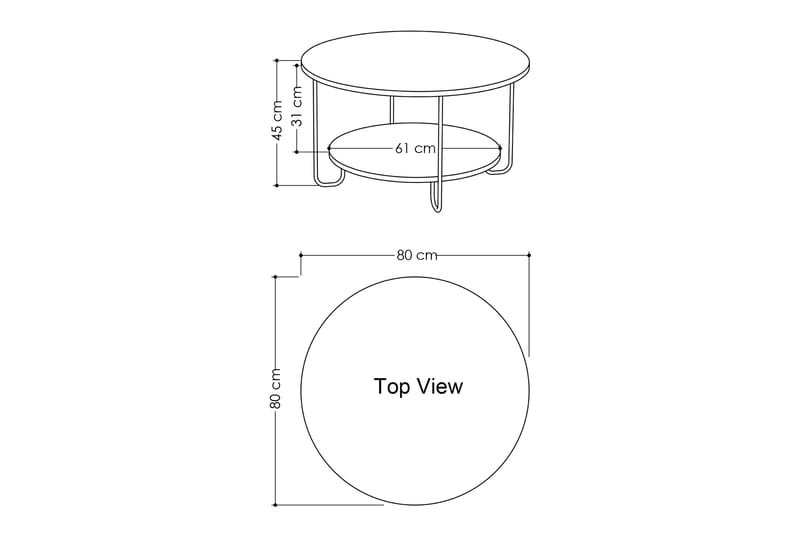 Ullavi Sofabord 80 cm Rundt med Oppbevaring Hylle - Hvit/Svart - Møbler - Bord - Sofabord