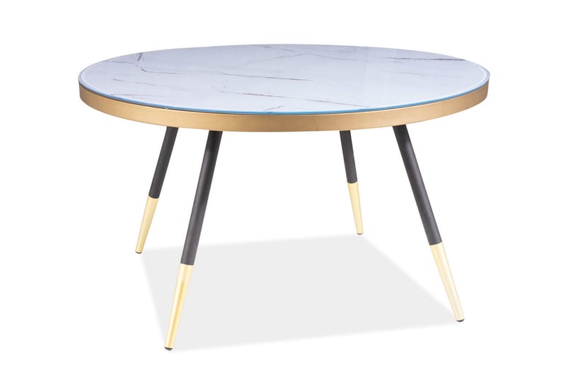 Vagaia Sofabord 80 cm Rundt Marmormønster - Hvit/Svart - Sofabord - Sammenleggbart bord - Speilbord - Sofabord med oppbevaring - Sofabord med hjul - Hev og senkbart sofabord