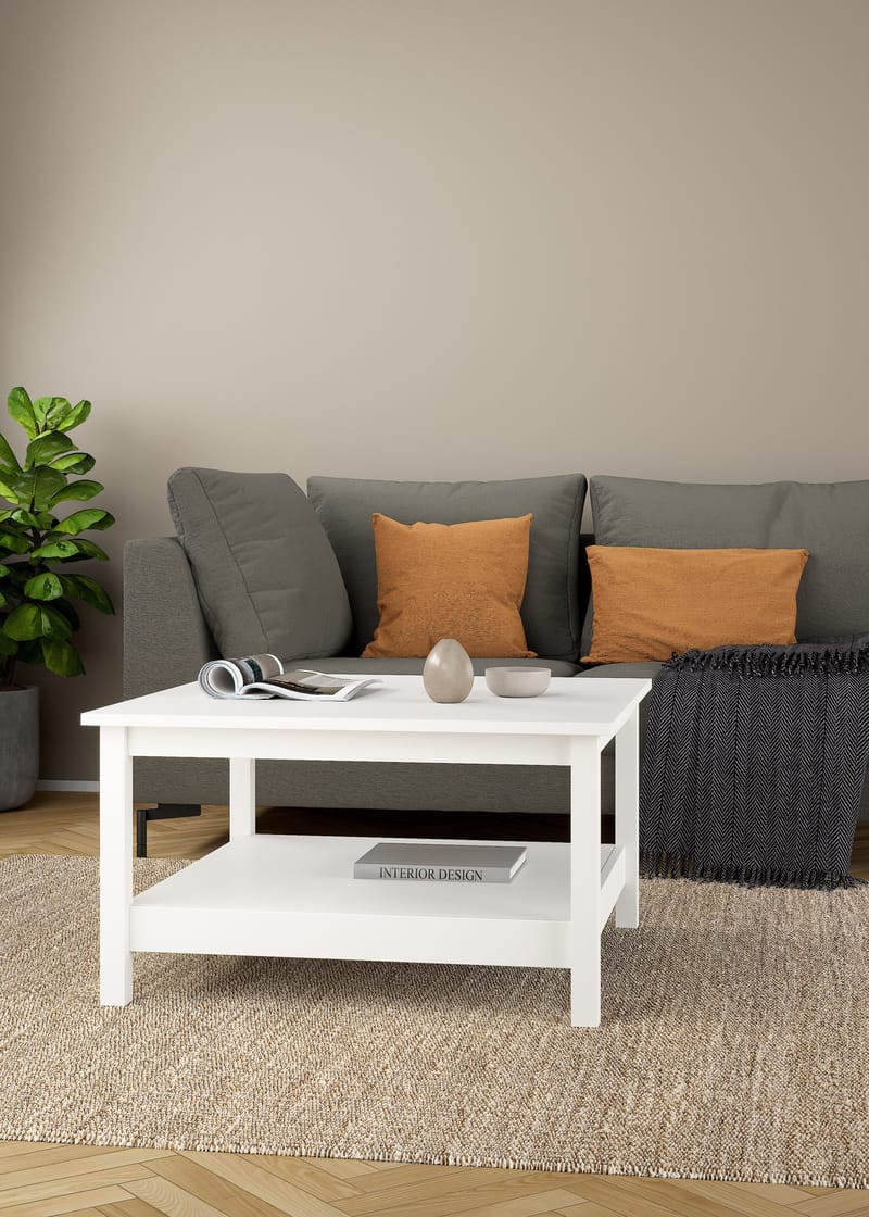 Vallvidera 81 cm Firkantet Sofabord med Oppbevaring i Malt Tre - Hvit - Møbler - Bord - Sofabord