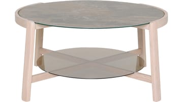 Vasa Ø90 cm Rundt Sofabord med Oppbevaring i Glass med Treben - Brungrå - Møbler - Bord - Sofabord