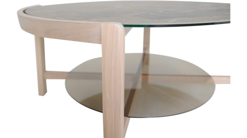 Vasa Ø90 cm Rundt Sofabord med Oppbevaring i Glass med Treben - Brungrå - Møbler - Bord - Sofabord