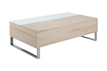 Vilhelmina Sofabord 110 cm med Oppbevaring Hylle - Glass/Eikefarge/Hvit/Lysegrå - Møbler - Bord - Sofabord