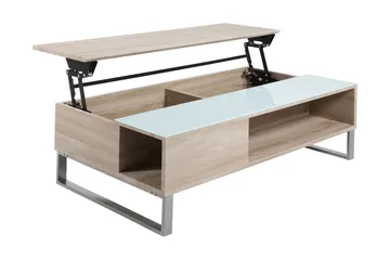 Vilhelmina Sofabord 110 cm med Oppbevaring Hylle - Glass/Eikefarge/Hvit/Lysegrå - Møbler - Bord - Sofabord