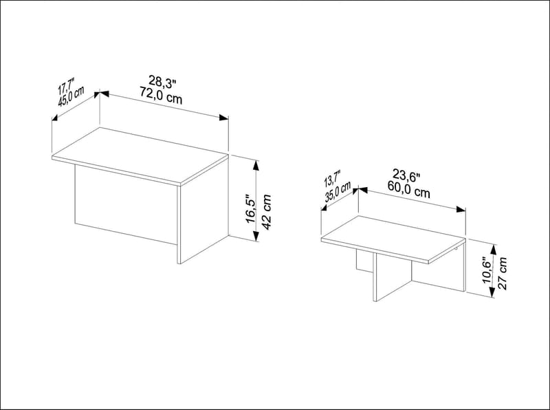 Vumira Sett med bord 2 deler 72 cm - Eik og hvit - Møbler - Bord - Sofabord - Kistebord