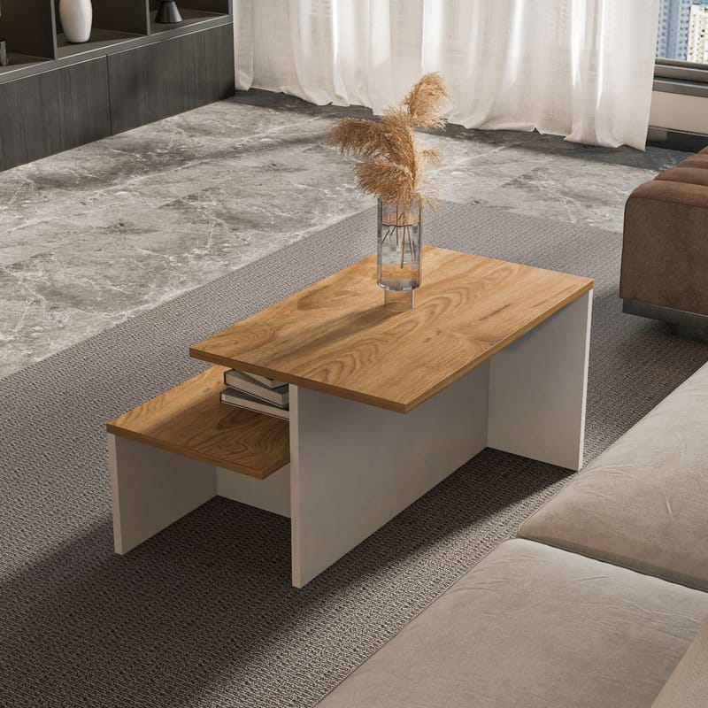 Vumira Sett med bord 2 deler 72 cm - Eik og hvit - Møbler - Bord - Sofabord - Kistebord