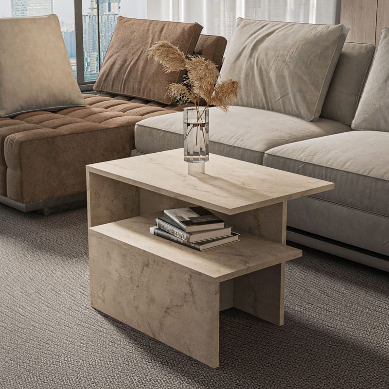 Vumira Sett med bord 2 deler 72 cm - Travertin - Møbler - Bord - Sofabord - Kistebord