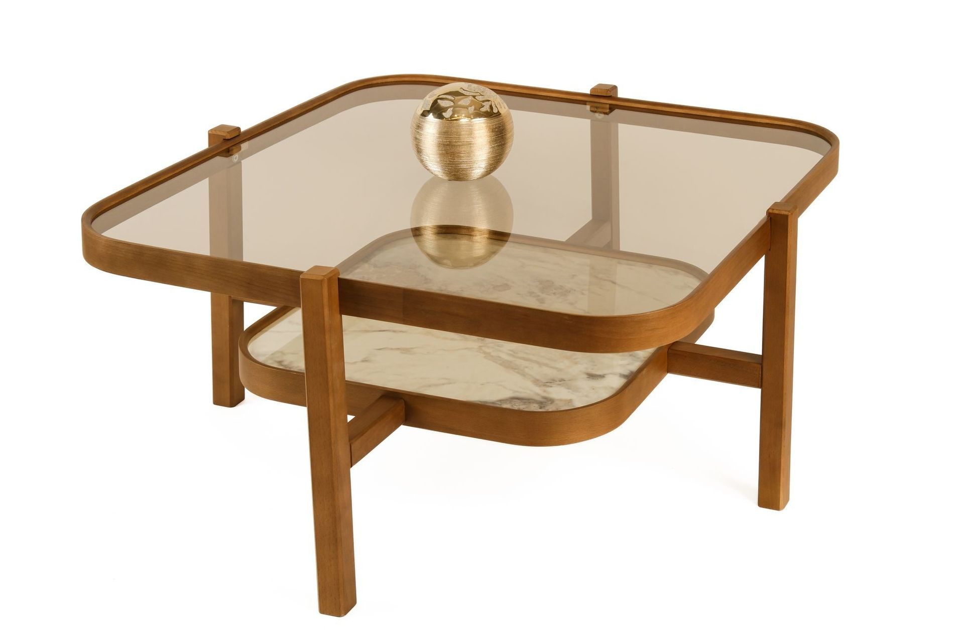 Sofabord Wallxpert Olimpus (90 x 48 x 90 cm) Valnøtt Hvit Marmor - Valnøtt og hvit marmor