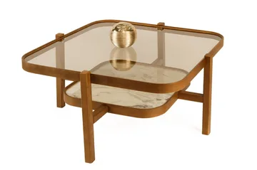 Sofabord Wallxpert Olimpus (90 x 48 x 90 cm) Valnøtt Hvit Marmor - Valnøtt og hvit marmor - Møbler - Bord - Sofabord