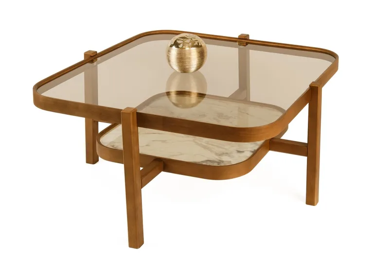 Sofabord Wallxpert Olimpus (90 x 48 x 90 cm) Valnøtt Hvit Marmor, Valnøtt og hvit marmor