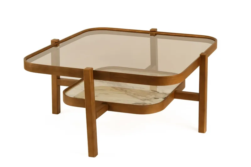 Sofabord Wallxpert Olimpus (90 x 48 x 90 cm) Valnøtt Hvit Marmor - Valnøtt og hvit marmor - Møbler - Bord - Sofabord
