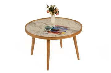 Sofabord Wallxpert Polen (80 x 48 x 80 cm) Eik Hvit Marmor - Eik og hvit marmor - Møbler - Bord - Sofabord