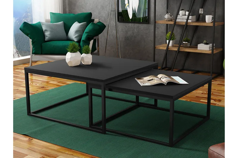 Wardner Kvadratisk Stablebart Sofabord 76 cm i Malt Tre - Svart - Møbler - Bord - Sofabord