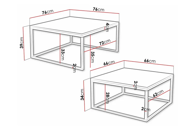 Wardner Kvadratisk Stablebart Sofabord 76 cm i Tre med Metallstativ - Sort - Møbler - Bord - Sofabord