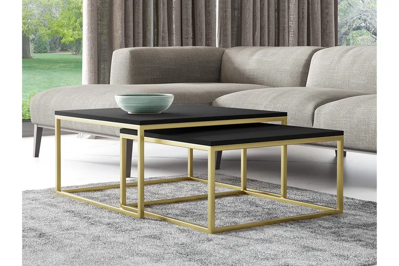 Wardner Kvadratisk Stablebart Sofabord 76 cm i Tre med Metallstativ - Sort - Møbler - Bord - Sofabord