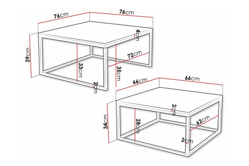 Wardner Kvadratisk Stablebart Sofabord 76 cm i Tre med Metallstativ - Svart - Møbler - Bord - Sofabord
