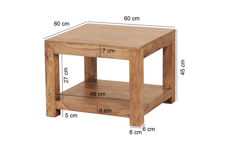 Wattenberg Sofabord 60 cm med Oppbevaringshylle - Akacia - Sofabord