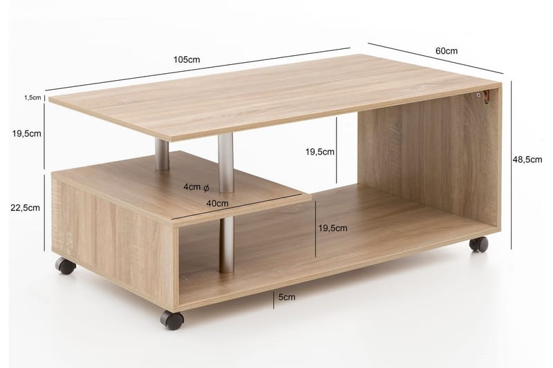 Werbeck Sofabord 105 cm med Oppbevaringshylle på Hjul - Tre/Natur - Møbler - Bord - Sofabord
