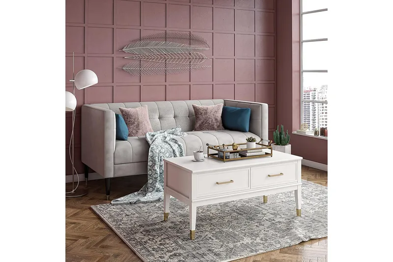 Westerleigh Sofabord 106 cm Hev og Senkbart med Skuff Hvit - CosmoLiving - Møbler - Bord - Sofabord