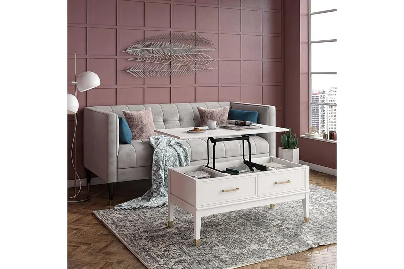 Westerleigh Sofabord 106 cm Hev og Senkbart med Skuff Hvit - CosmoLiving - Møbler - Bord - Sofabord