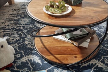 Wilhem 58 cm Rundt Sofabord med Hyller i Eik - Brun - Møbler - Bord - Sofabord